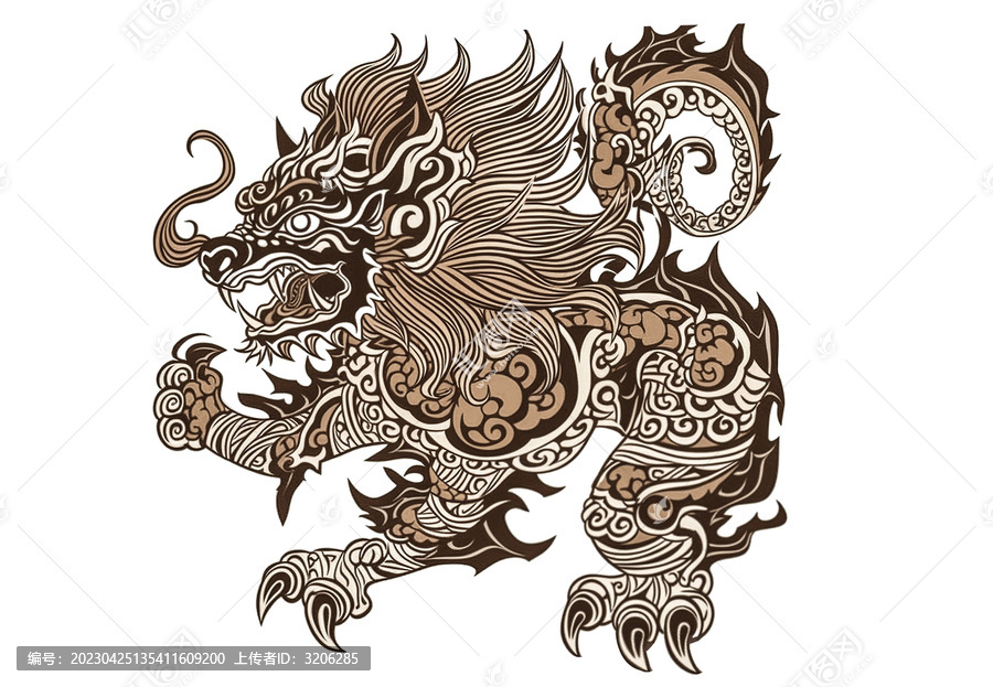 山海經(jīng)獅子麒麟神獸手繪插畫