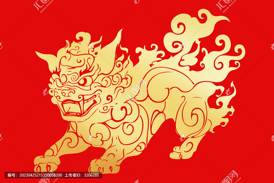 石獅子狻猊手繪神獸插畫