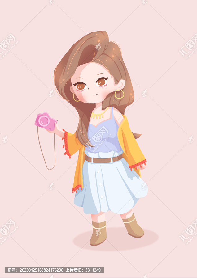 女拍照逛街旅行時(shí)尚卡通摩登