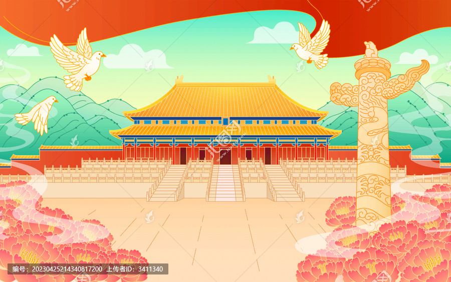 與故宮國慶有關(guān)的插畫圖