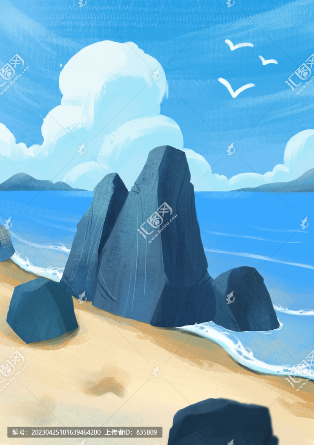 手繪海邊