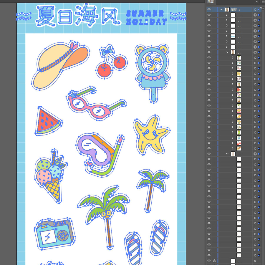 夏日海風卡通貼紙