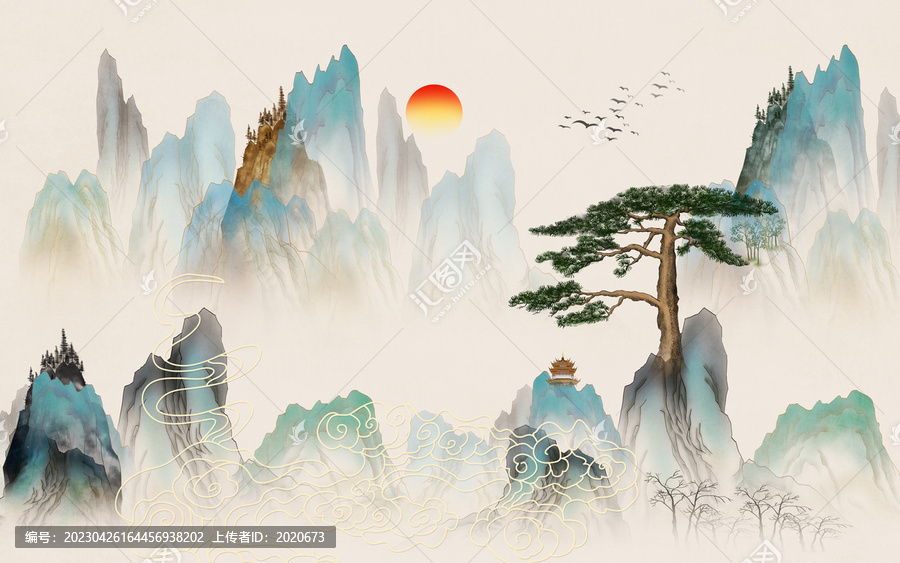 迎客松山水畫(huà)