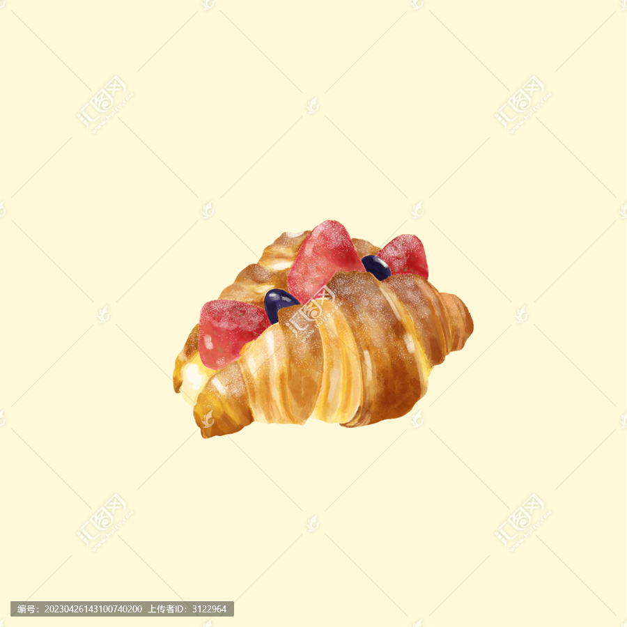 手繪風(fēng)格食物牛角包面包