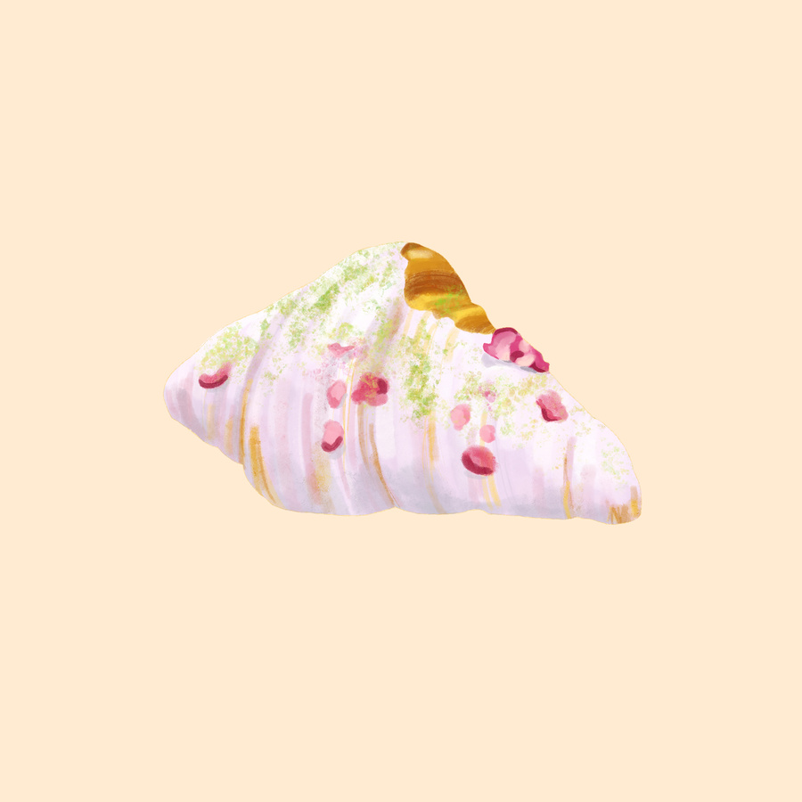 手繪風(fēng)格食物牛角包面包