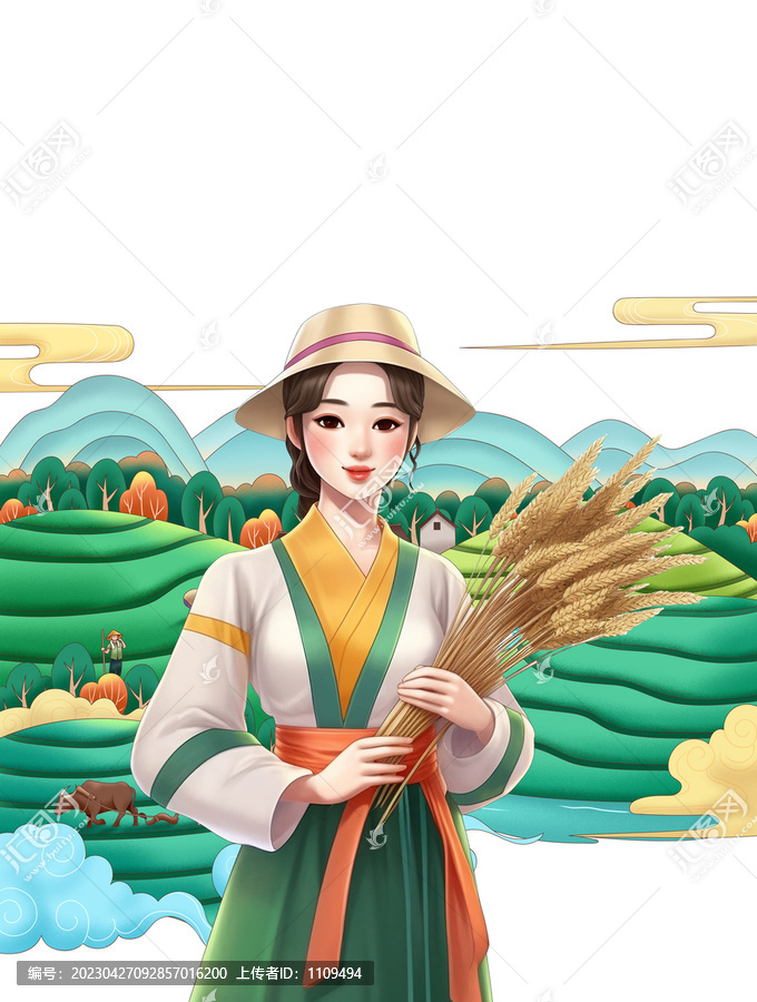 手繪鮮族女孩大米包裝插畫