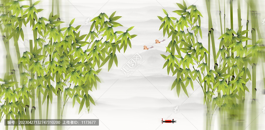 山水竹子背景墻