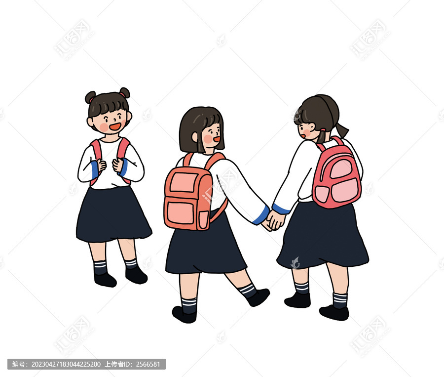 手拉手女孩去上學(xué)插畫