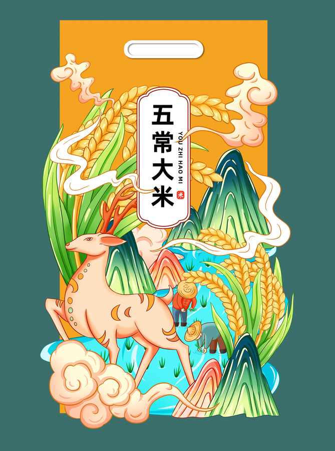 五常大米插畫手繪包裝