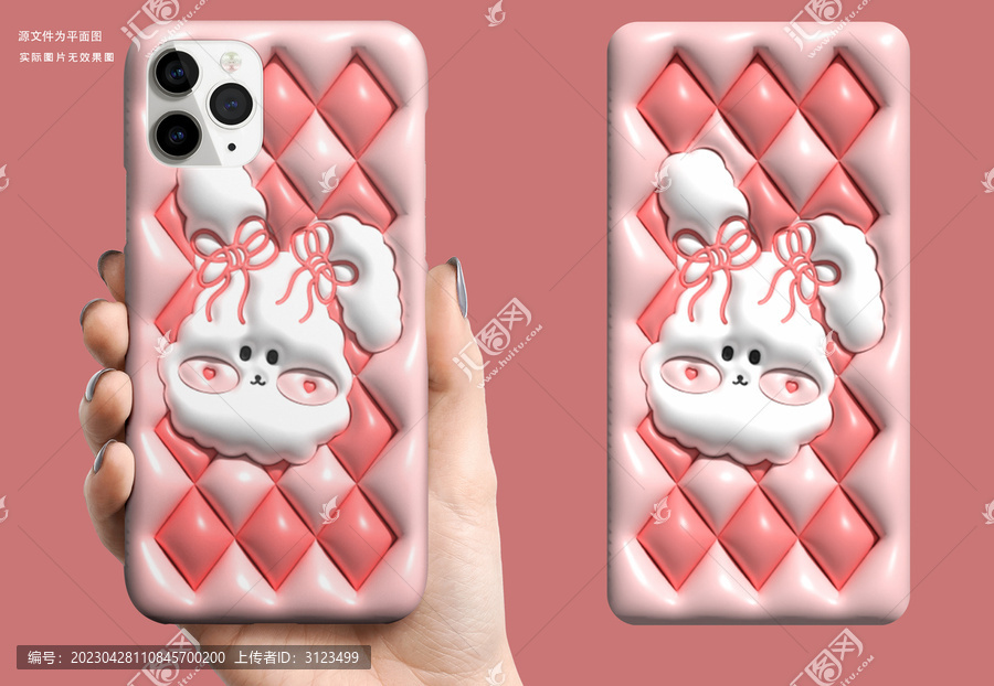 可爱蝴蝶结兔子粉色手机壳图案