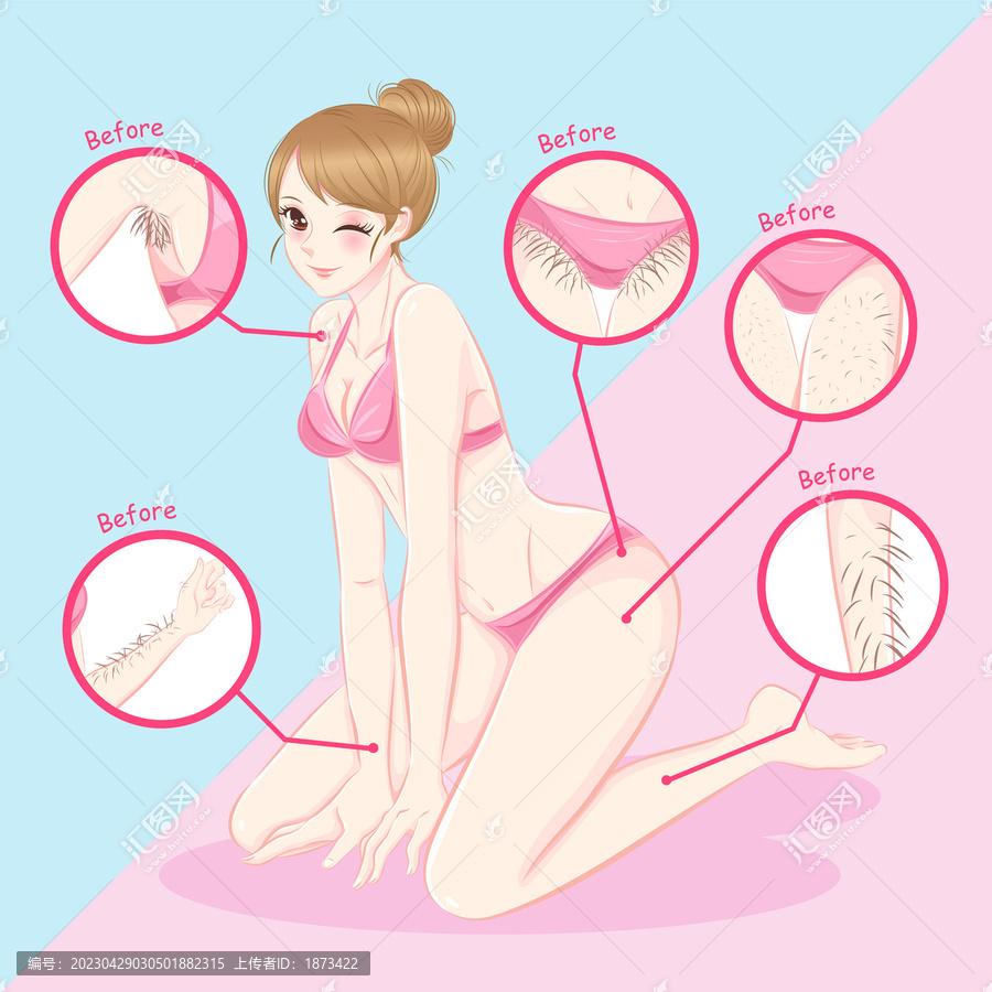 去除全身體毛的女性,眨眼并側(cè)跪插圖
