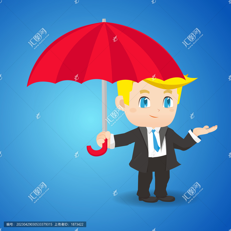 撑着红色雨伞的外国商人插图