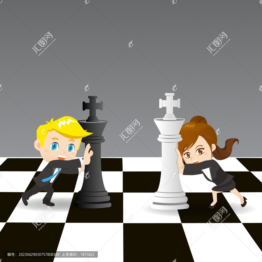 卡通风商人竞争,国际象棋比赛插图