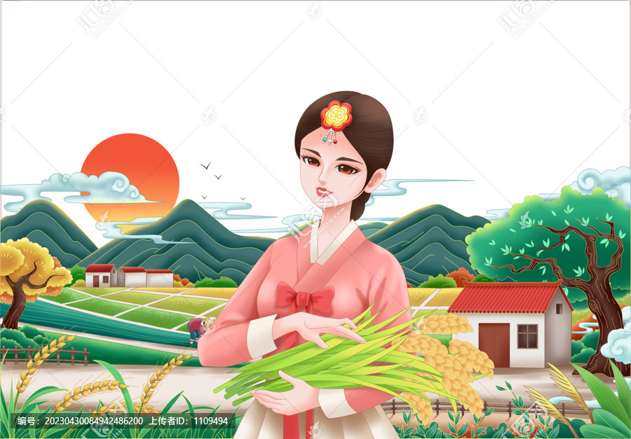 東北大米朝鮮大米手繪包裝插畫