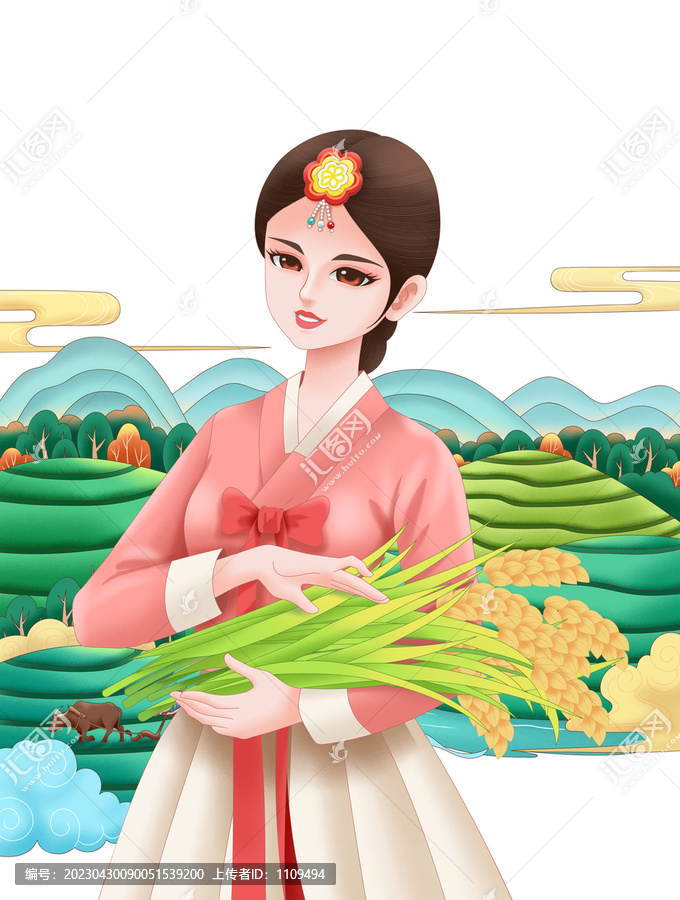 韩国大米包装人物插画