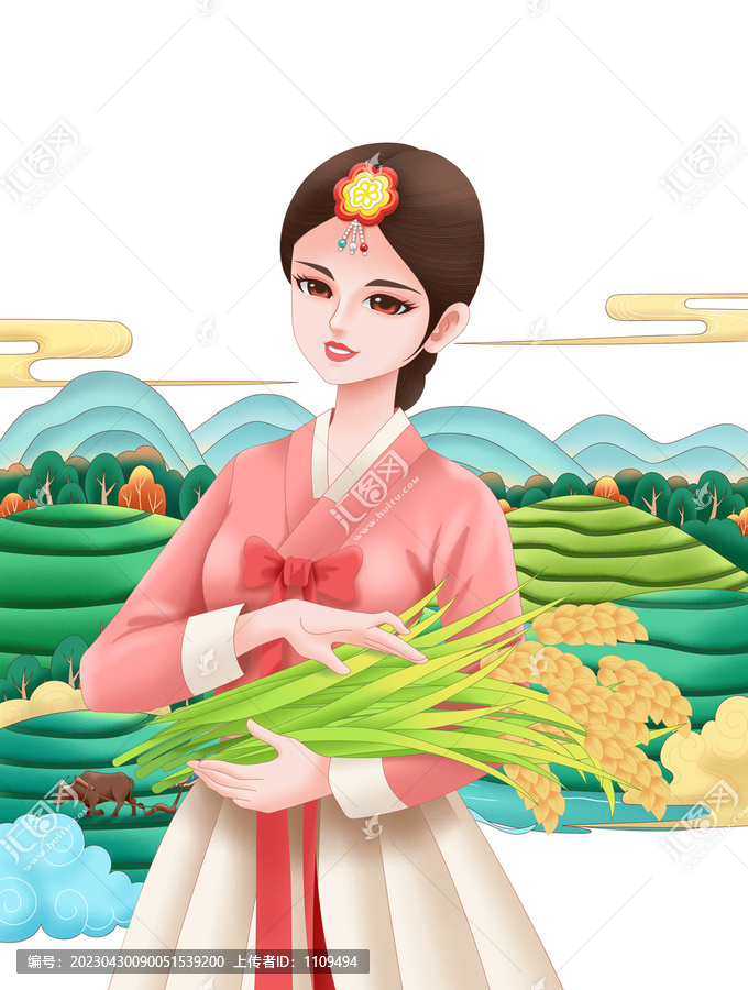 韓國(guó)大米包裝人物插畫(huà)