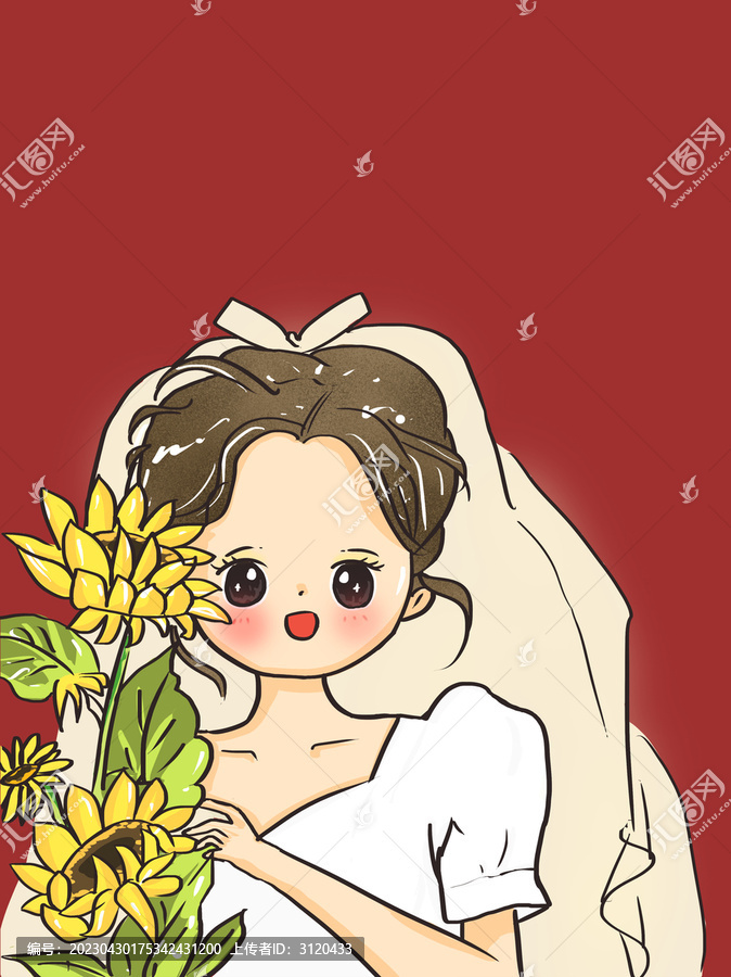 手繪動(dòng)漫喜慶結(jié)婚新娘卡通女孩