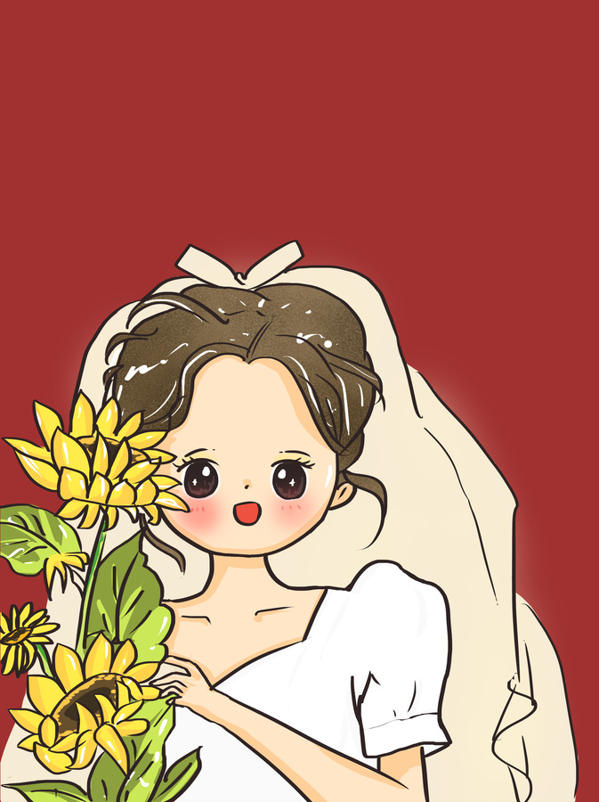 手繪動(dòng)漫喜慶結(jié)婚新娘卡通女孩