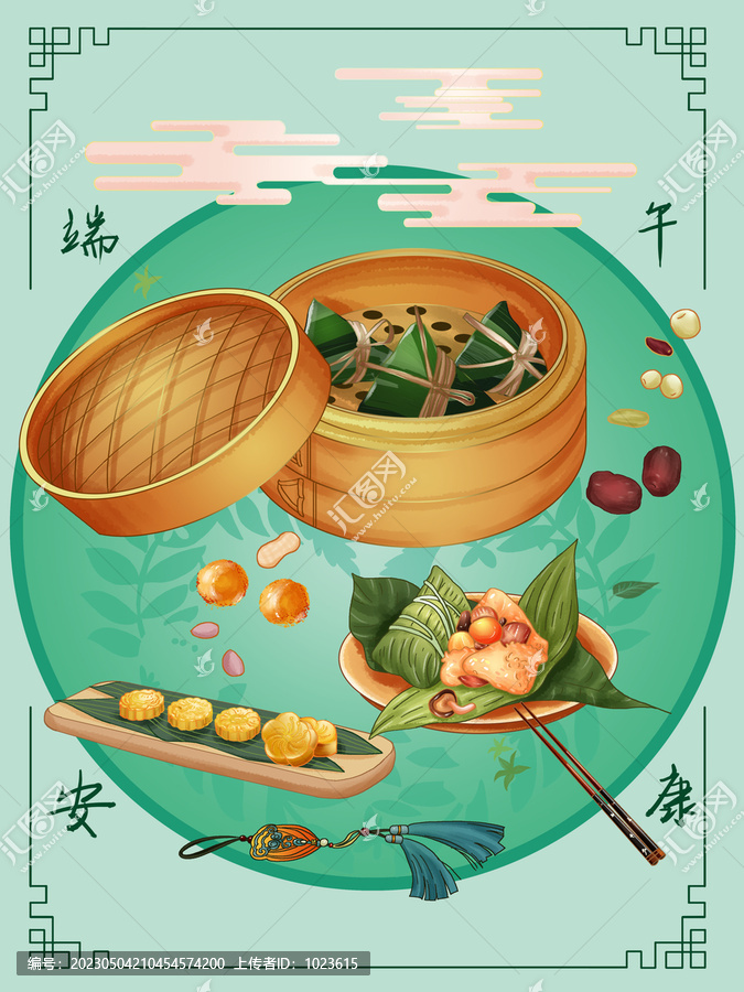 端午节粽子国潮美食场景插画