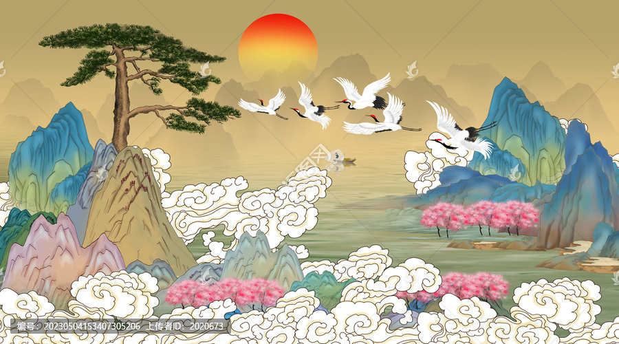 新中式國(guó)潮迎客松祥云