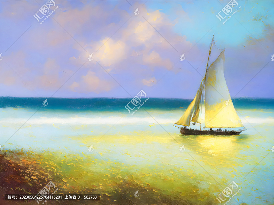 夜晚寧靜的大海油畫