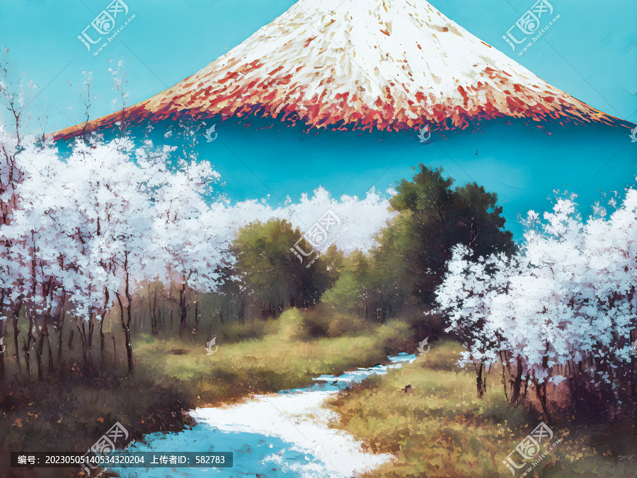 富士山风景油画