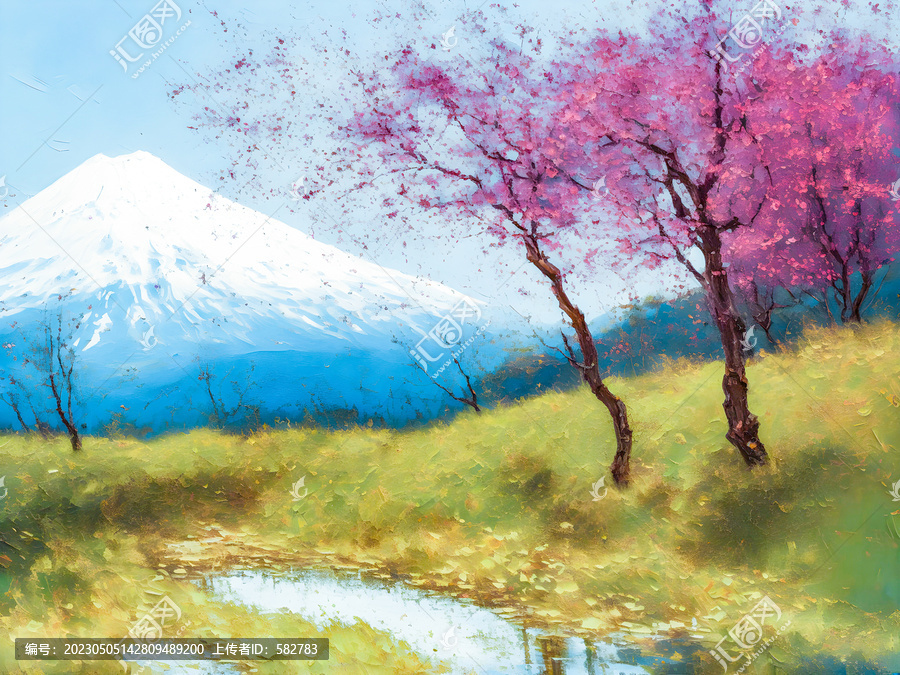 富士山风景油画