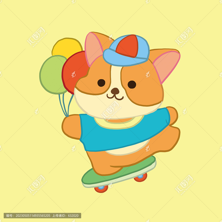 玩滑板的柯基狗