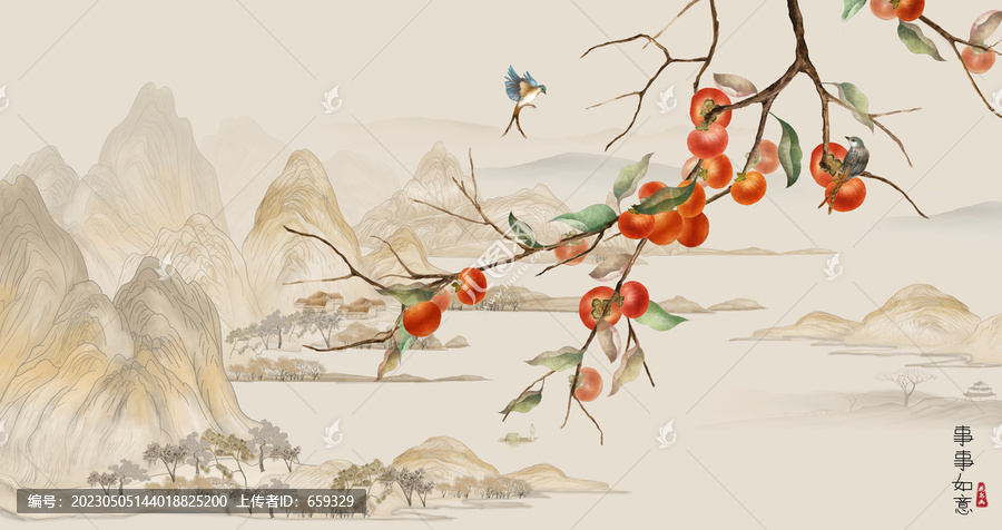 中式花鳥背景墻