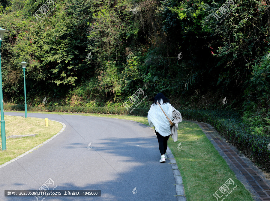 公园绿道美女背影