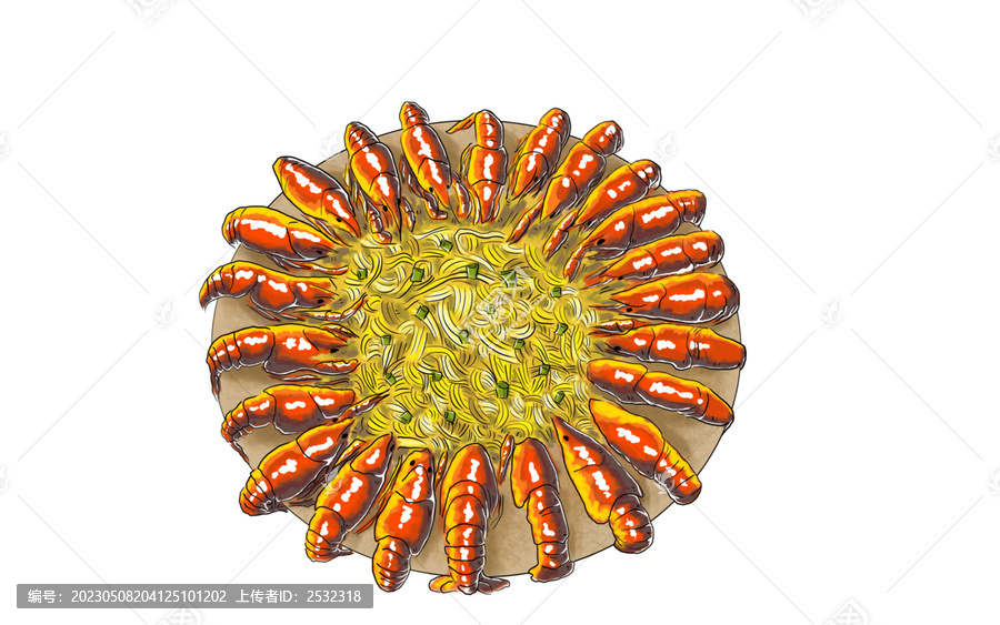 蒜香小龍蝦泡面手繪美食插畫