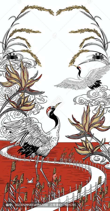 盤錦大米插畫紅海灘