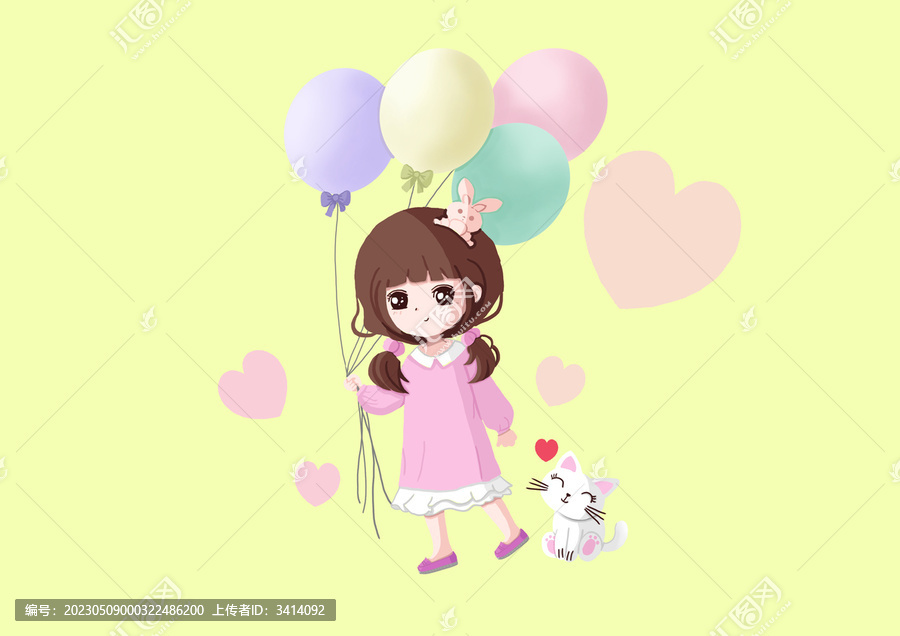 原創(chuàng)可愛漂亮小女孩牽氣球