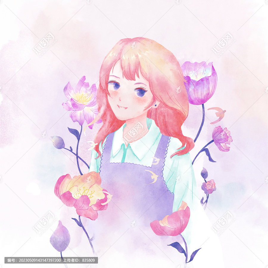 手繪水彩女孩