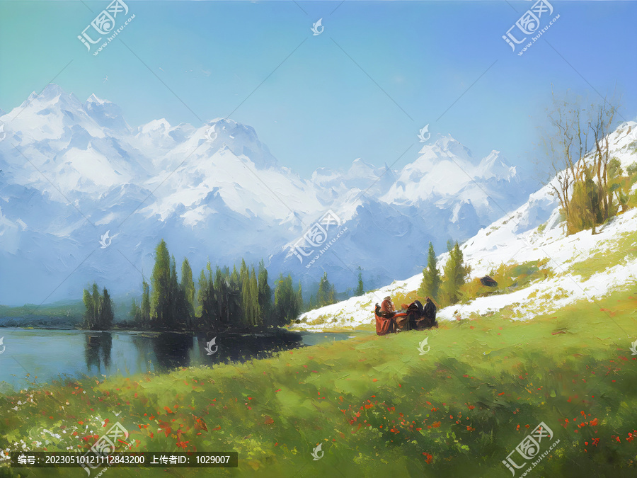 歐式雪山風(fēng)景油畫
