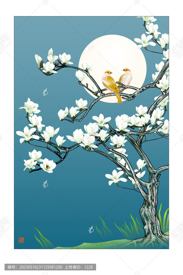玉蘭雙雀圖