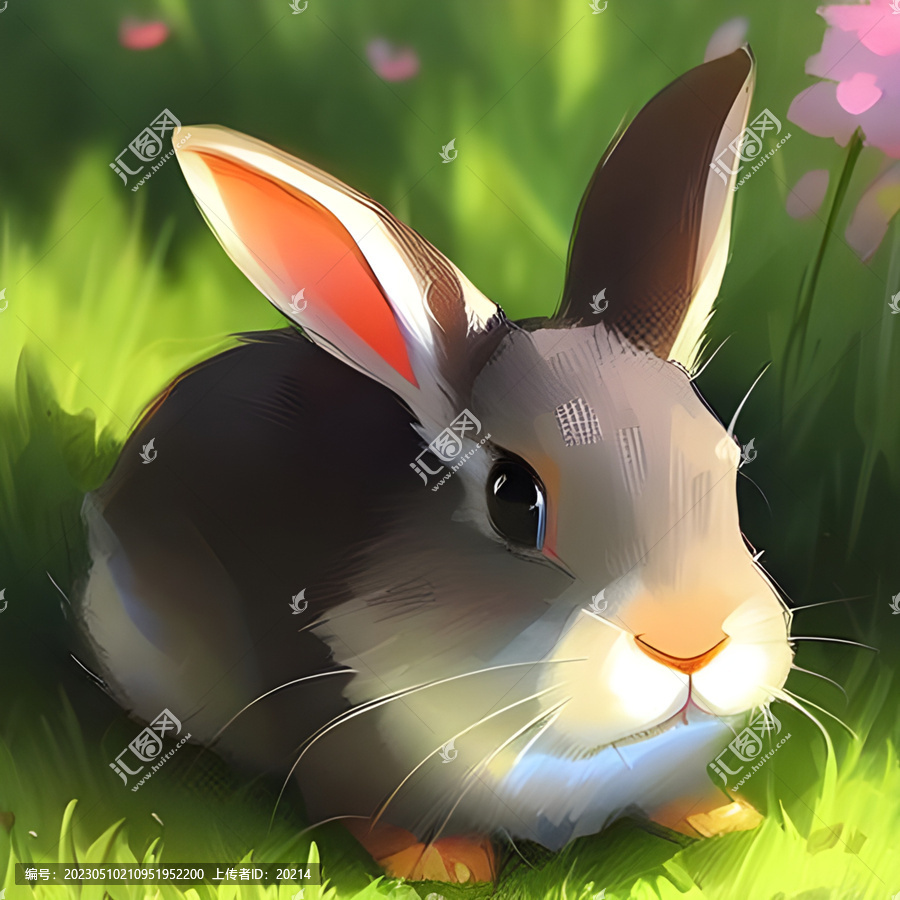 草地上的灰色兔子