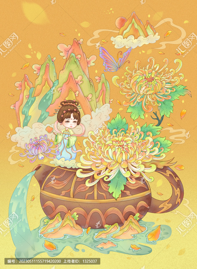 菊花茶插畫(huà)禮盒包裝