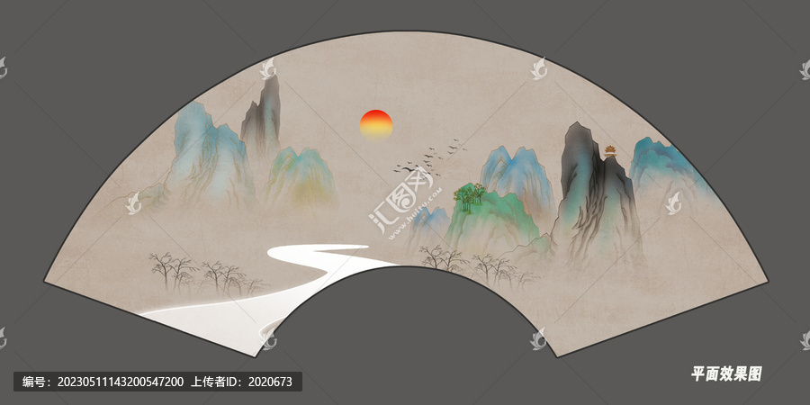 折扇古風(fēng)山水插畫