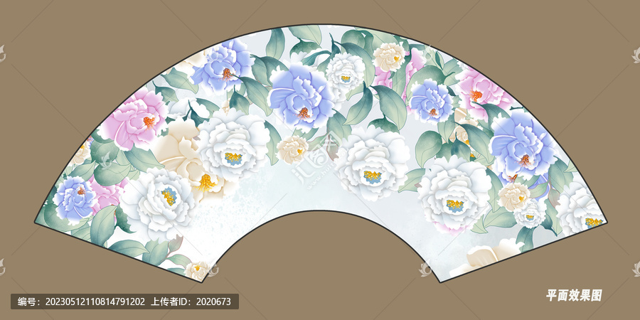 折扇牡丹花鳥