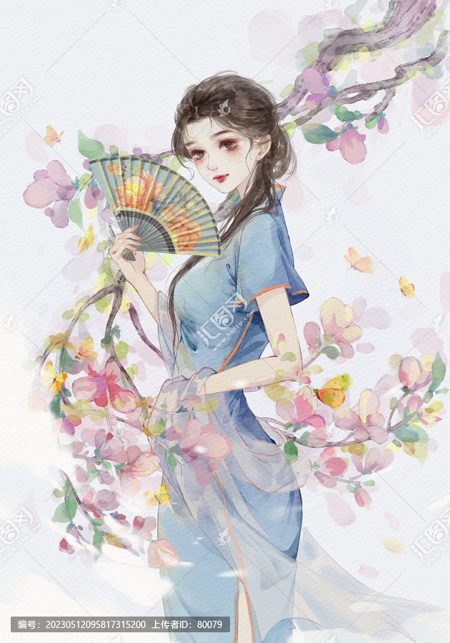 旗袍美女玉兰花