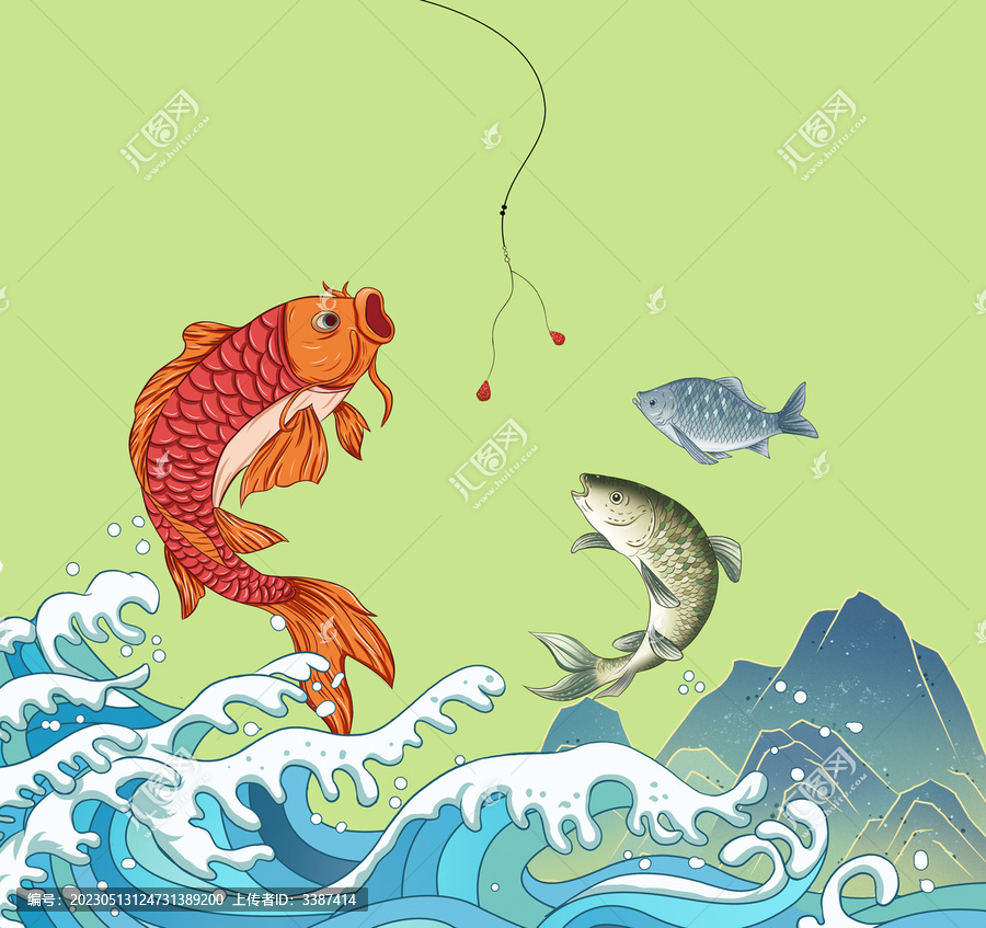 國風(fēng)錦鯉草魚鯽魚魚餌料插畫