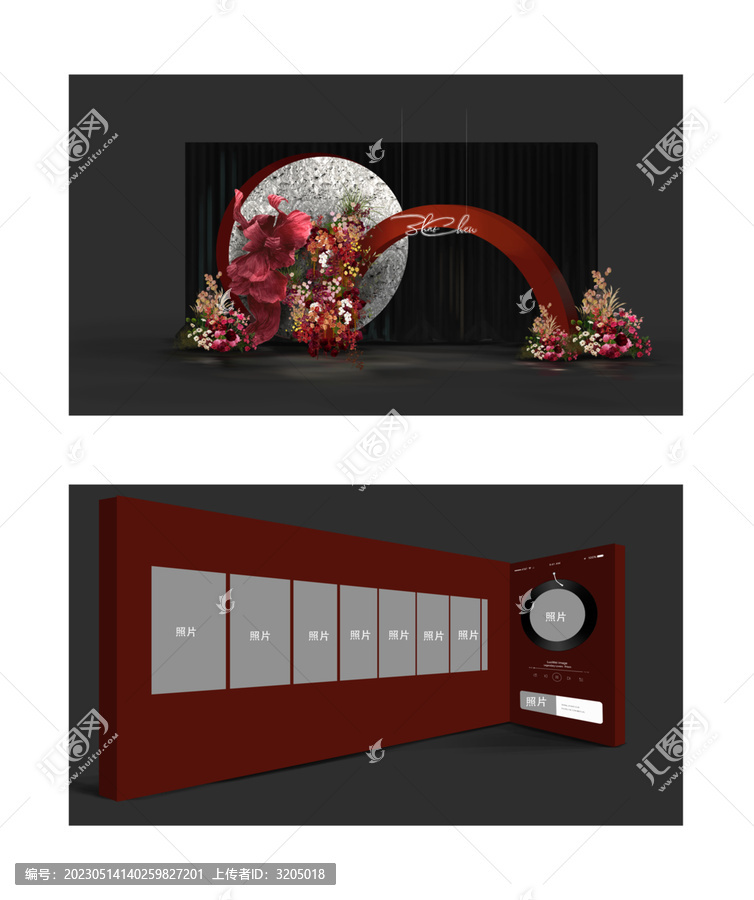 紅黑小眾線簾婚禮迎賓區(qū)效果圖