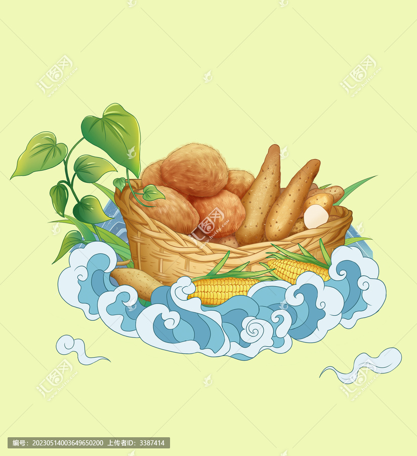 國風(fēng)猴頭菇玉米山藥糊手繪插畫