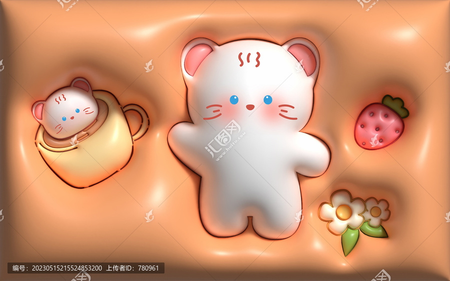 貓咪草莓膨脹圖案