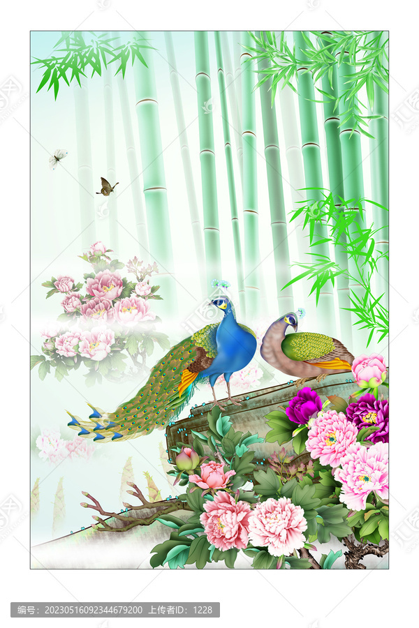 竹林孔雀圖