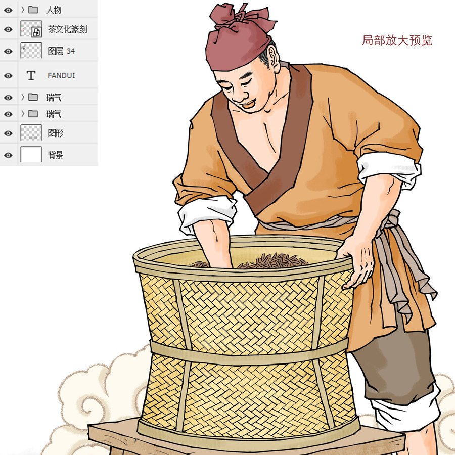 翻堆工藝制茶圖