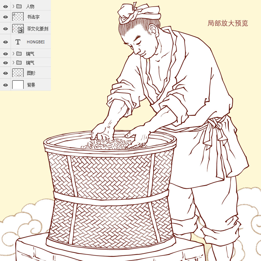烘焙工藝制茶線描圖