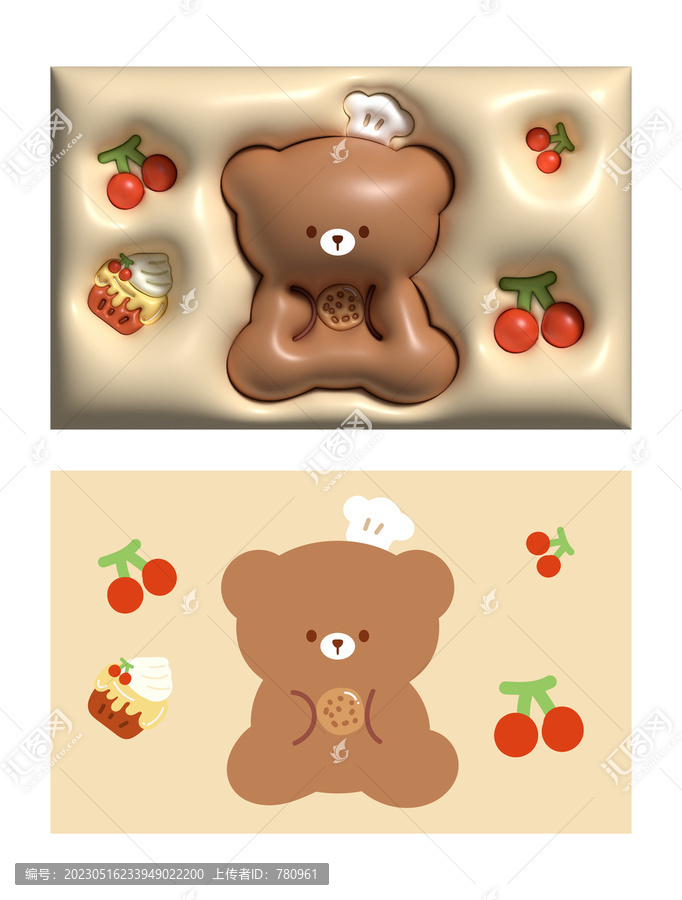 小熊烘焙膨脹圖案