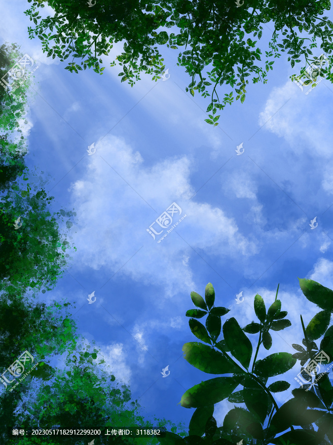 綠色植物藍(lán)色天空春天陽光